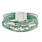 Jenia Green Leather Wrap Bracelet - Pearl Rope Braided Multi-Strand Bangle - Han