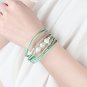 Jenia Green Leather Wrap Bracelet - Pearl Rope Braided Multi-Strand Bangle - Han