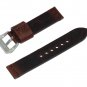 SWISS REIMAGINED Dark Brown Woven Leather Watch Band - Satin Finished Stainless