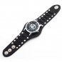 Unisex Punk Rock fashion Skeleton Pirate Skull Rivet Quartz Wrist Watch Leather
