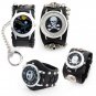 Unisex Punk Rock fashion Skeleton Pirate Skull Rivet Quartz Wrist Watch Leather
