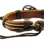 Adjustable Cotton Cord Metal Love Heart PU Leather Wristband Bracelet (Brown)