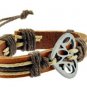 Adjustable Cotton Cord Metal Love Heart PU Leather Wristband Bracelet (Brown)