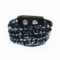 Four Row Faceted Black Crystal Bead with Double Snap Closure Bracelet - 7 inch W