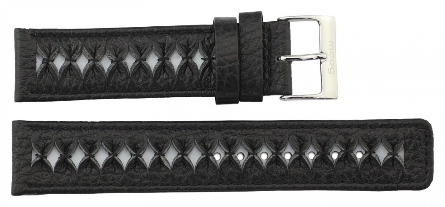 Moog Paris Black Calf Leather Band Replacement, Pin Clasp, 20mm Strap _ B20002