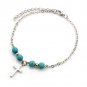 Zealmer Women Cross Anklet Single Chain Beach Feet Jewelry Simple Turquoise Bead