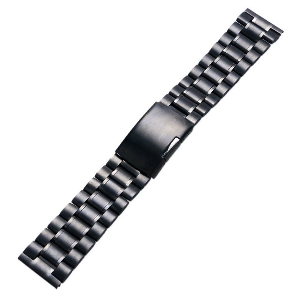 YISUYA Black 22mm Solid Stainless Steel Watch Band Polished Metal Bracelet