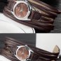 Women Leather Wrap Around Quartz Watch Lady Vintage Bracelet Watches (Brown)
