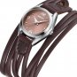 Women Leather Wrap Around Quartz Watch Lady Vintage Bracelet Watches (Brown)