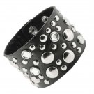 Unisex Metal Spike Studded Punk Rock Wide Strap PU Leather Bracelet (Rhinestones