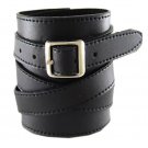 Neptune Giftware Soft Black Leather Wide Cuff Wrap Around Wristband Bracelet Buc