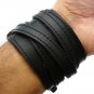 Neptune Giftware Soft Black Leather Wide Cuff Wrap Around Wristband Bracelet Buc