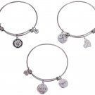 Silver Plated Stainless Steel Expandable Charm Bracelet Bangle - Love, Life Fa