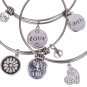 Silver Plated Stainless Steel Expandable Charm Bracelet Bangle - Love, Life Fa