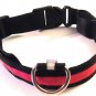 Large Nylon LED Dog Collar Lights Up Red With Metal D-Ring Durable Plastic Snap