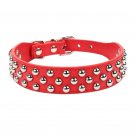 Aolove 3 Rows Mushrooms Rivet Studded PU Leather Dogs Collars (Small, Red)