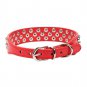 Aolove 3 Rows Mushrooms Rivet Studded PU Leather Dogs Collars (Small, Red)