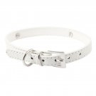 Pet Dog Faux Leather Single Prong Buckle Adjustable Belt Collar White S