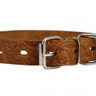 Genuine Tooled Leather Dog Collar Hunting Pattern Tan 3 Sizes (Neck Circumf: 10"