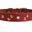 Genuine Leather Studded Dog Collar, Red, 1" Wide. Fits 13"-17.5" Neck Size