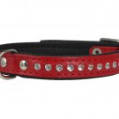 Dogs My Love Rhinestone Genuine Leather Dog Collar (Red, 11"-13.5" Neck)