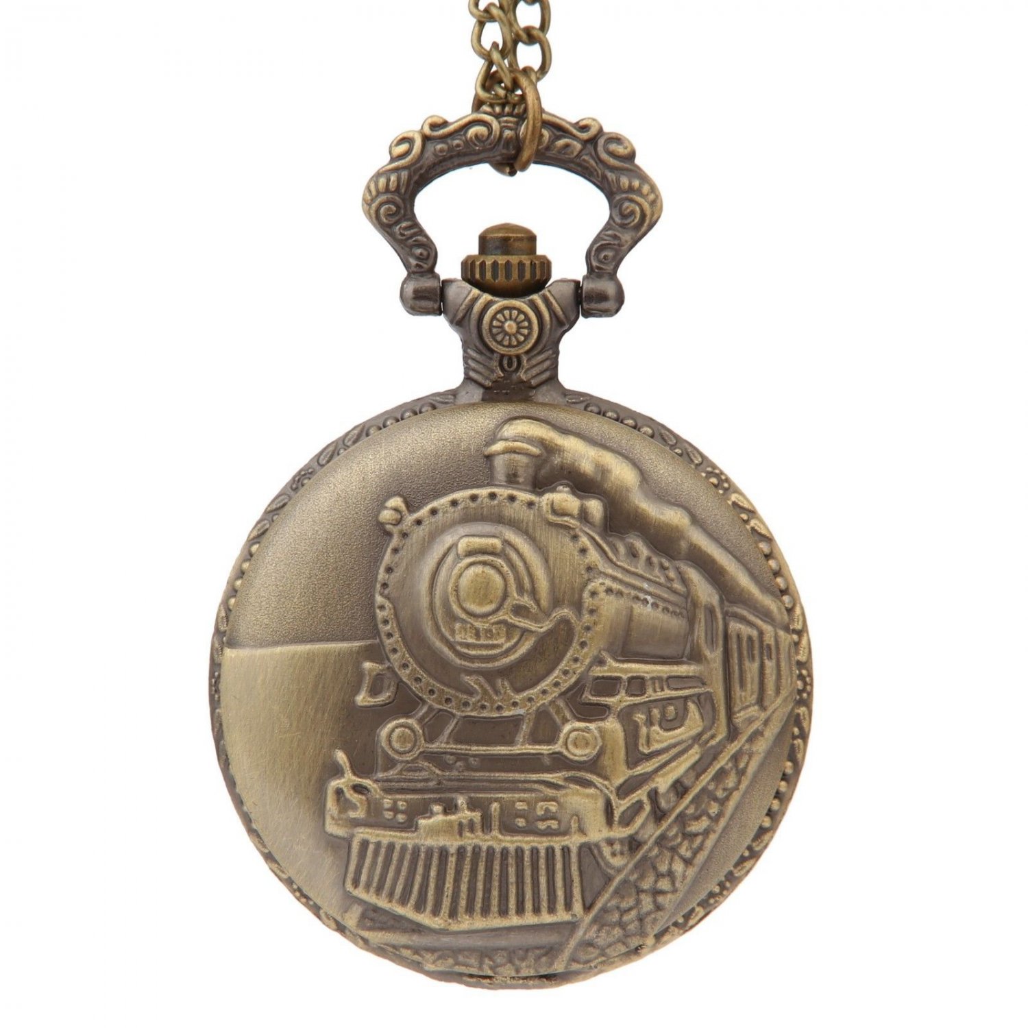 YouYouPifa Retro Circular Train Pattern Relief Big Pocket Watch