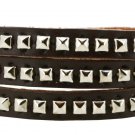 Leather Silver Tone Metal Stud Simple Elegant Wrap Around Bracelet (Brown)