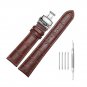 Genuine Leather Watch Belt Brown 22mm Strap with Silver Butterfly Clasp Push But