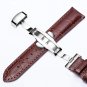 Genuine Leather Watch Belt Brown 22mm Strap with Silver Butterfly Clasp Push But