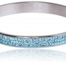 SilverLuxe Genuine Crystal Hinged Bangle Bracelet - Stainless Steel with Aqua Cr
