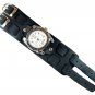 (WBL001) 2" Wide Handmade Black Punk Rock Biker Leather Cuff Wrist Watch Band -