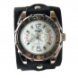 (WBL001) 2" Wide Handmade Black Punk Rock Biker Leather Cuff Wrist Watch Band -