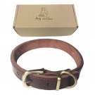 Dog Leather Training Collar with Name Tag for Small Medium Large Doggy (M)