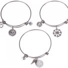 Silver Plated Stainless Steel Expandable Charm Bracelet Bangle - Spiritual Om -