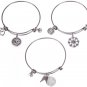 Silver Plated Stainless Steel Expandable Charm Bracelet Bangle - Spiritual Om -