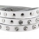 Stackable Rhinestone and Alloy Studs Black PU Leather Wrap Bracelet (White)