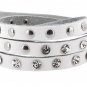 Stackable Rhinestone and Alloy Studs Black PU Leather Wrap Bracelet (White)
