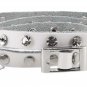 Stackable Rhinestone and Alloy Studs Black PU Leather Wrap Bracelet (White)