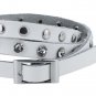 Stackable Rhinestone and Alloy Studs Black PU Leather Wrap Bracelet (White)