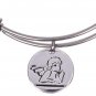 Silver Plated Stainless Steel Expandable Charm Bracelet Bangle - Guardian Angel