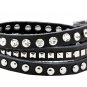 Stackable Rhinestone and Alloy Studs Black PU Leather Wrap Bracelet (Black)