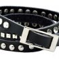 Stackable Rhinestone and Alloy Studs Black PU Leather Wrap Bracelet (Black)