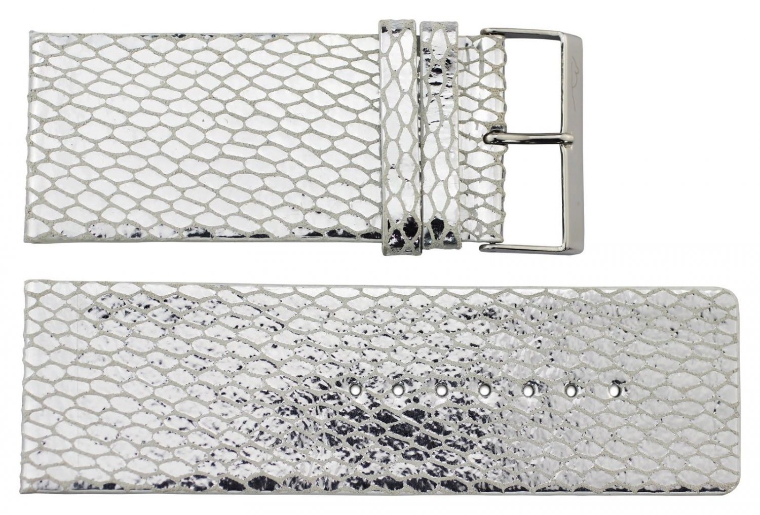 Moog Paris Silver Calf Leather Band Replacement, Snake Skin Pattern, Pin Clasp,