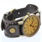 New Arrival Vintage Cow Leather Brown Wide Strap Casual Copper Button Pale Gold