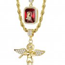 Hip Hop Necklace--LOLIAS Rope Chain Hip Hop Necklace for Men Angel Ruby Pendan