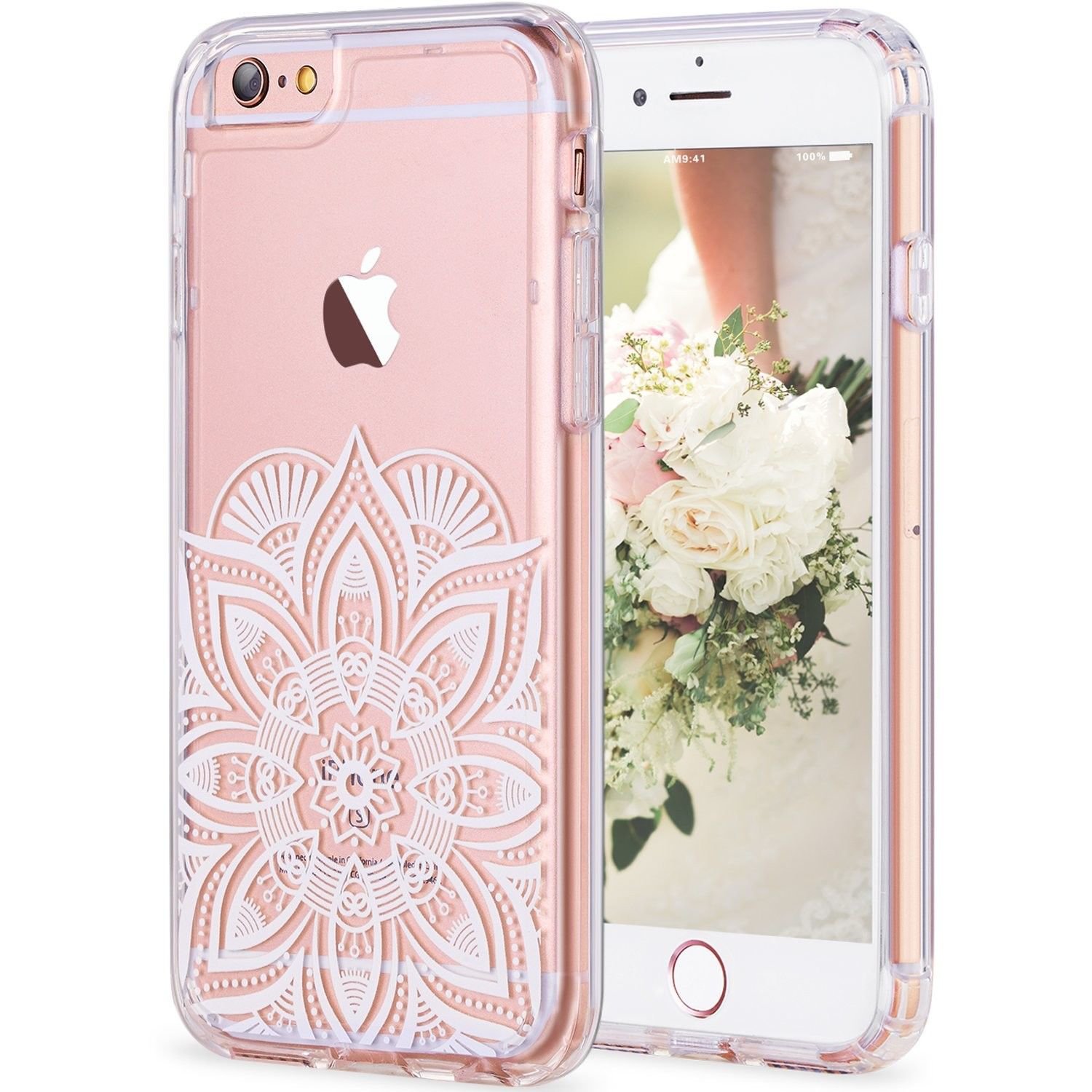 For iPhone 6 Plus Case  White Henna Mandala Floral Case, Transparent Plastic
