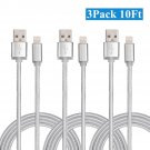 3 Pack 10 Ft Lightning Cable Heavy Duty iPhone X 8 7 6 5 Charger Charging Cord