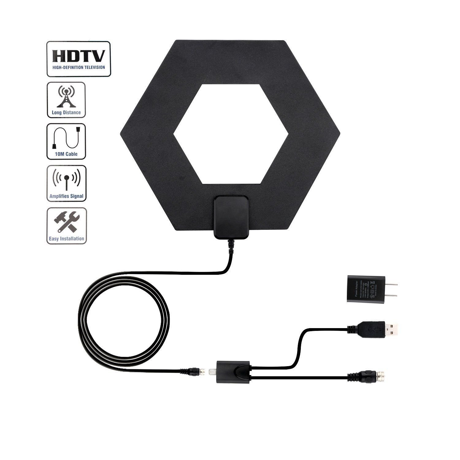 50 Miles Range Thin Flat Indoor Amplified Antenna HD High Def Fox Scout HDTV
