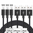 Lightning Cable 3Pack 10FT Nylon Braided USB Cord iPhone X 8 7 6S 6 5s 5c 5 Plus