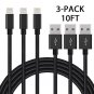 Lightning Cable 3Pack 10FT Nylon Braided USB Cord iPhone X 8 7 6S 6 5s 5c 5 Plus